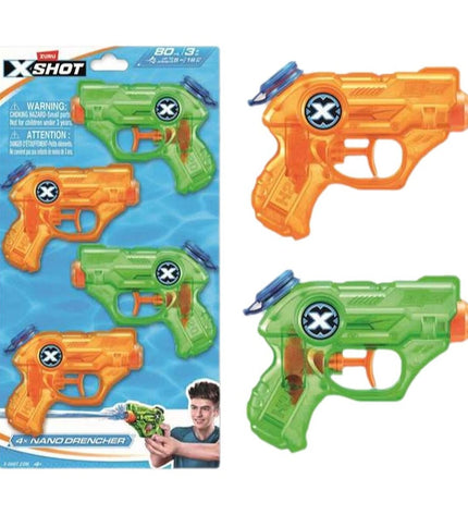 Zuru X-Shot Nano Drencher water gun toy with bright blue and yellow design, suitable for outdoor water play and fun.
