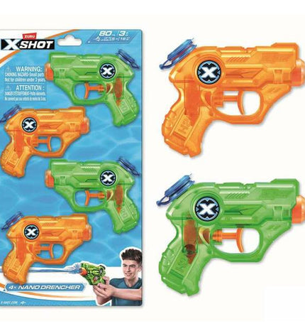 Zuru X-Shot Nano Drencher water pistol held outdoors, toy water gun for kids, colorful and compact for outdoor water play