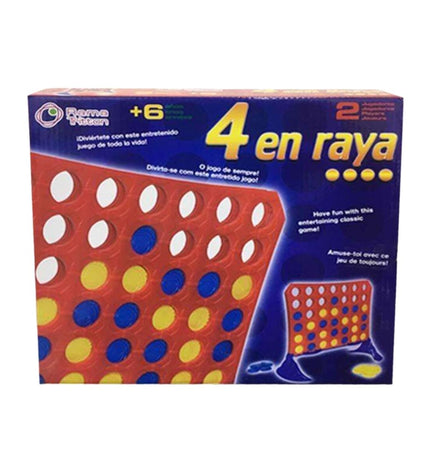 Rama 4 Op één Rij game piece set with four colorful tokens on a plain background, for family and party games.