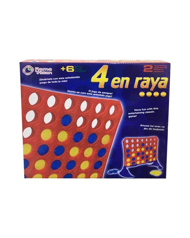 Rama 4 Op één Rij game piece set with four colorful tokens on a plain background, for family and party games.