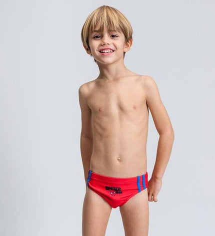 Red Spider-Man kids' swimwear in a sporty, outdoor water sport style, featuring Spider-Man character graphics.