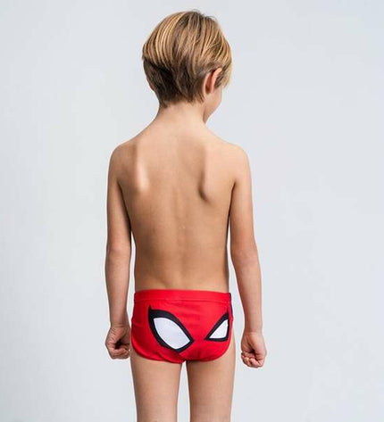 Red Spider-Man children's swimwear in a sporty, outdoor style with a Spider-Man logo on the front.