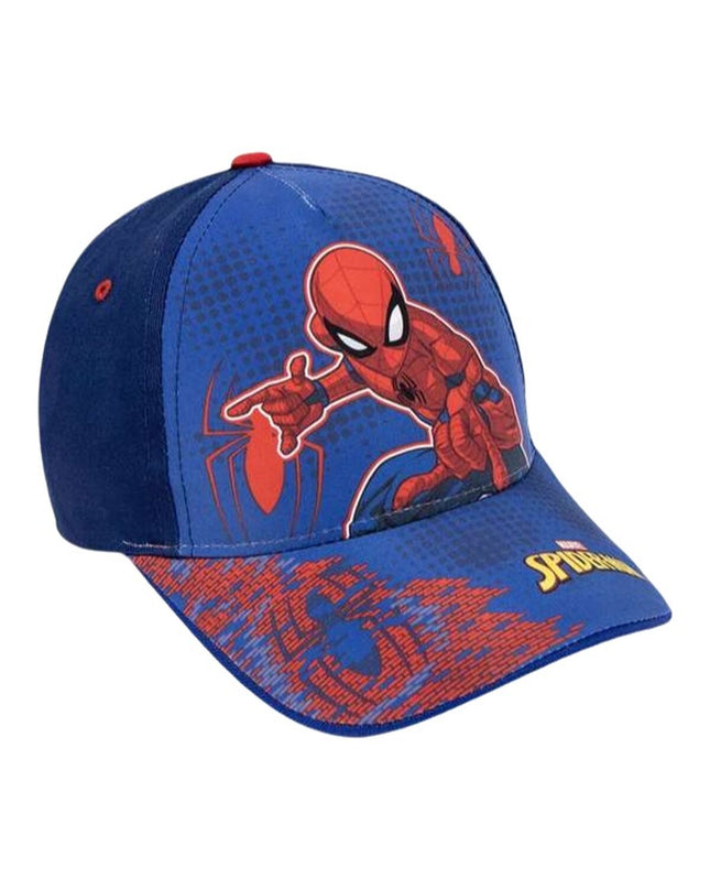 Child wearing blue Spider-Man outdoor sports shoes with adjustable straps, suitable for camping and hiking activities.
