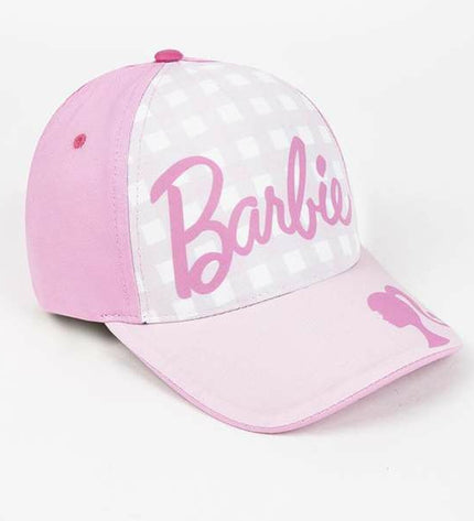 Kinderpet Barbie licht roze sport- en outdoor pet, geschikt voor kamperen en wandelen, met Barbie branding en lichte roze kleur.
