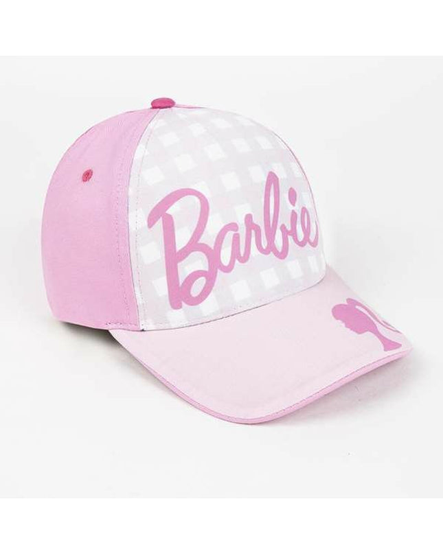 Kinderpet Barbie licht roze sport- en outdoor pet, geschikt voor kamperen en wandelen, met Barbie branding en lichte roze kleur.