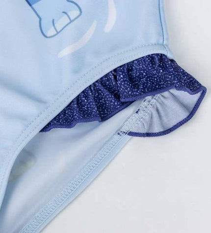 Bluey girls' light blue swimsuit for sport and watersports, featuring a comfortable fit and vibrant blue color.