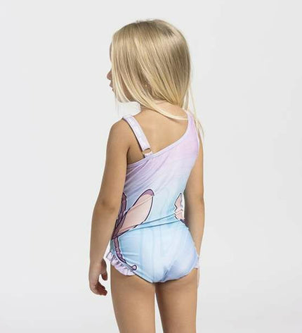 Stitch girls' purple swimwear for sports and outdoor watersport, featuring a comfortable one-piece design with Stitch character print.