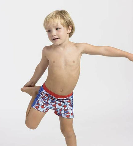 Blue Spider-Man kids' swimwear, the Kinderbadpakken Spider-Man Blauw, designed for outdoor watersports and swimming activities.