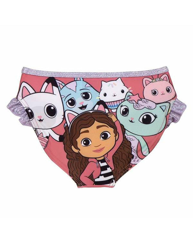 Pink girls' swimsuit from Gabby's Dollhouse, suitable for watersports and outdoor activities, featuring colorful dollhouse-themed design.