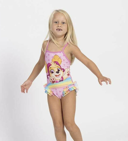 Light pink girls' swimsuit from The Paw Patrol for sport and watersports, featuring Paw Patrol characters and a comfortable fit.