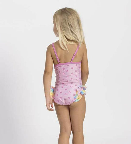 Light pink girls' swimsuit by The Paw Patrol, suitable for sports and watersports, featuring playful Paw Patrol design.