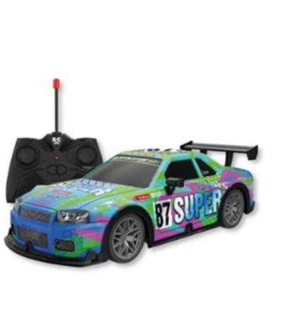 Blue and green remote control police car toy by BigBuy Kids, 1:22 scale, 20x8x6 cm, suitable for children’s play and vehicles collection.