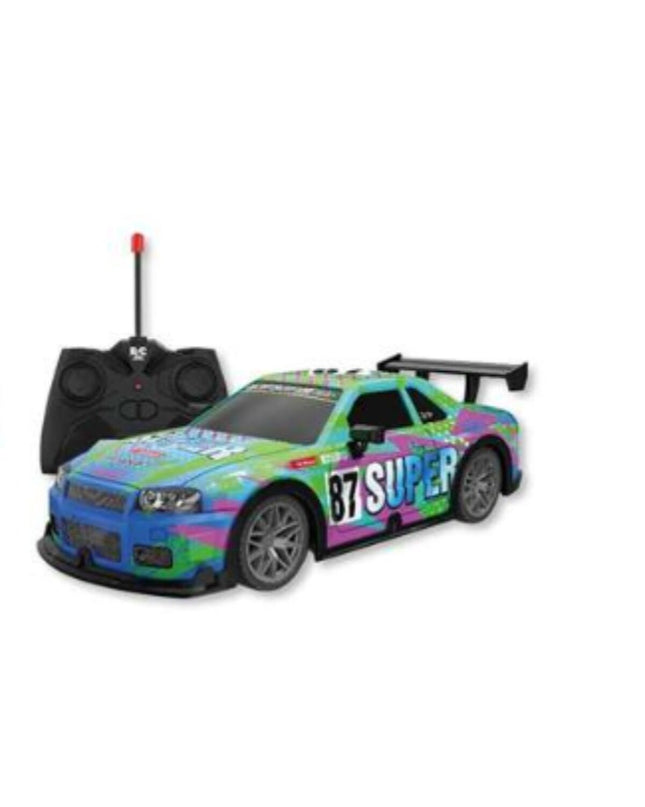Blue and green remote control police car toy by BigBuy Kids, 1:22 scale, 20x8x6 cm, suitable for children’s play and vehicles collection.
