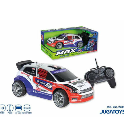 Remote-controlled police car toy in 1:16 scale, black and white with police markings, from BigBuy Kids, measuring 26x13x10 cm.