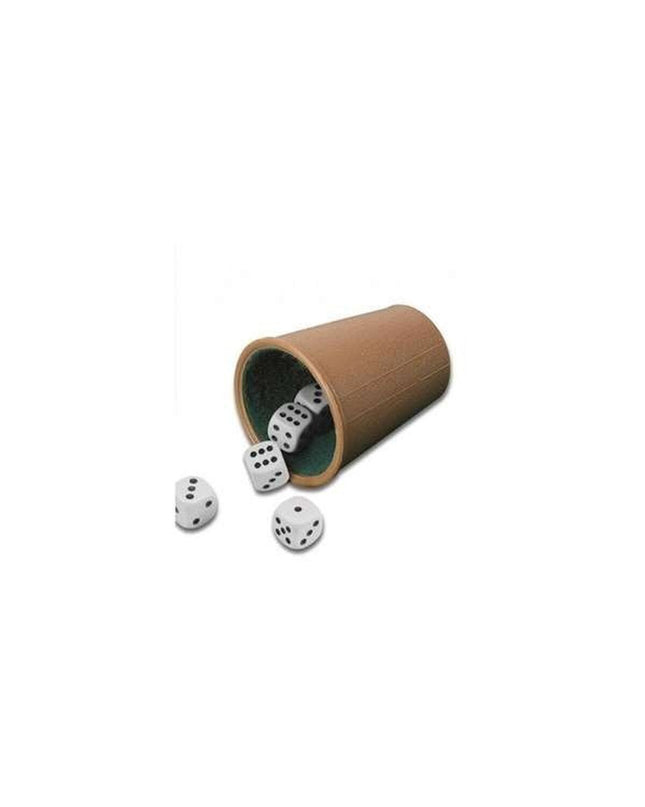 Cayro poker dice cup with colorful dice for playing games, made of plastic, designed for fun and entertainment.