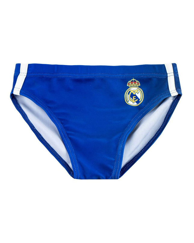Kids' Real Madrid C.F. dark blue swimwear, sporty one-piece swimsuit for children, suitable for watersport and outdoor activities.