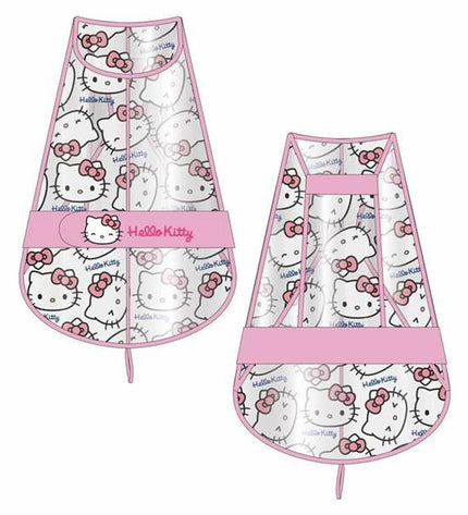 Pink Hello Kitty dog raincoat featuring Hello Kitty branding and playful design, suitable for small and medium-sized dogs.