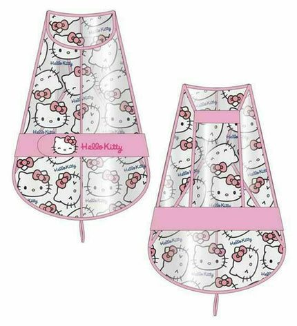 Pink Hello Kitty dog raincoat for small dogs, colorful waterproof jacket with hood, designed for rainy weather.