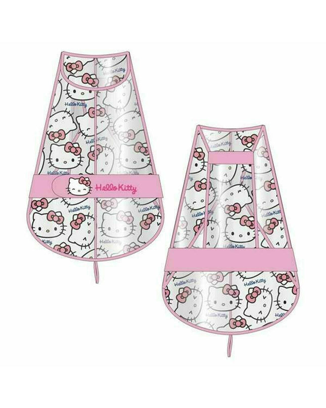Pink Hello Kitty dog raincoat for small dogs, colorful waterproof jacket with hood, designed for rainy weather.