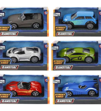 Teamsterz toy vehicles in assorted colors, featuring colorful play vehicles from the auto-themed toy collection.