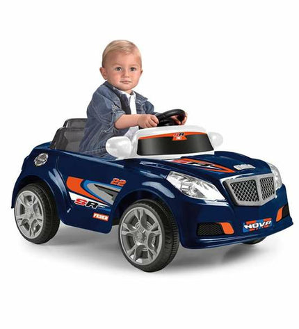 Feber Twinkle remote control police car toy with lights and sounds, designed for kids, in blue with police decals.