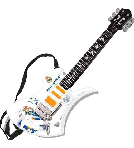 Real Madrid C.F. toy guitar for kids, colorful plastic musical instrument with team logo, designed for children's play and entertainment.