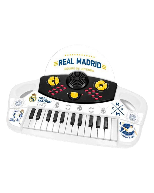 Colorful Real Madrid C.F. toy piano for children featuring team logo and keys, perfect for musical play and learning.