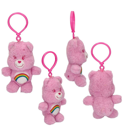 Pink Care Bears plush keychain featuring a cute, smiling stuffed animal with embroidered details, perfect for playful accessories.