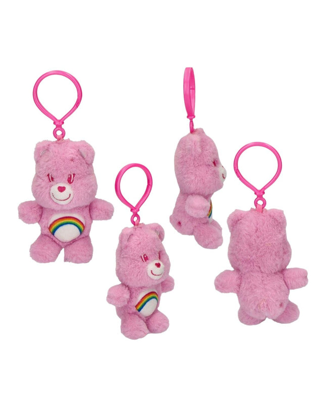 Pink Care Bears plush keychain featuring a cute, smiling stuffed animal with embroidered details, perfect for playful accessories.