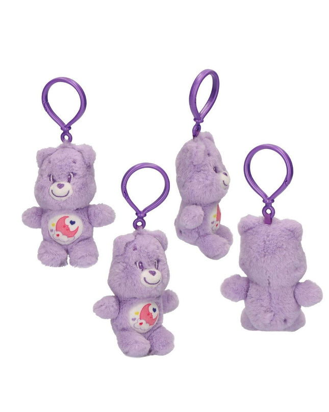 Purple Care Bears keyring featuring a cute plush toy, ideal as a fun and original gift for fans of playful accessories.