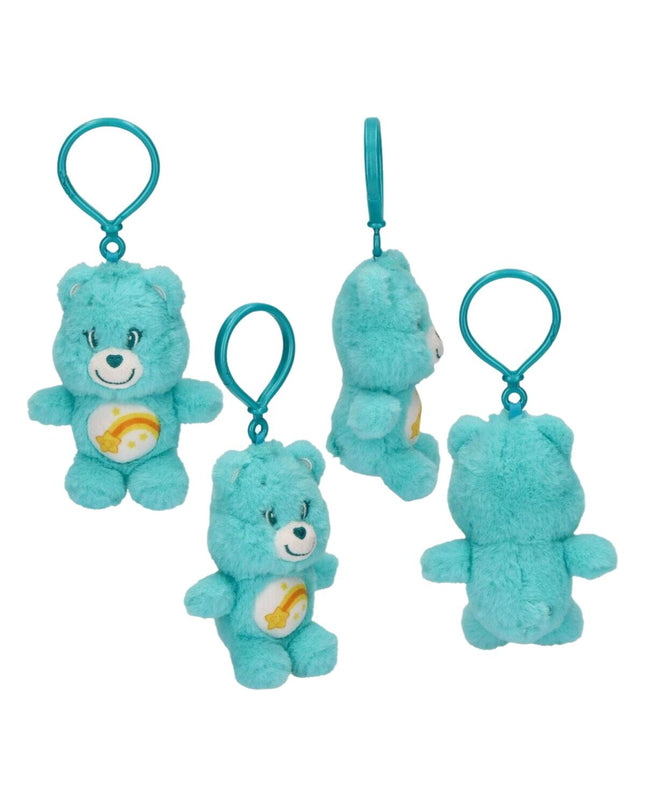 Turquoise Care Bears keychain featuring a cute plush toy with a playful design, perfect for fun accessories or gifts.