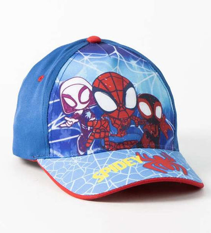Kinderpet Spidey blauw for outdoor activities, featuring a blue pet harness with adjustable straps and Spidey branding.
