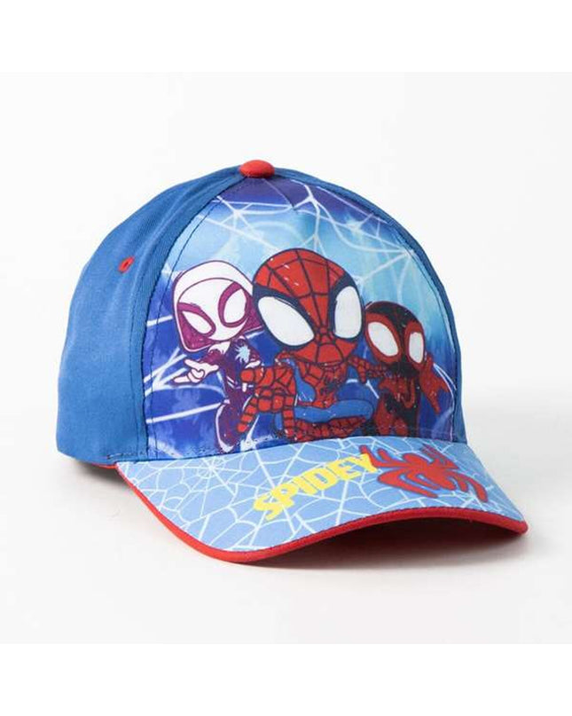 Kinderpet Spidey blauw for outdoor activities, featuring a blue pet harness with adjustable straps and Spidey branding.