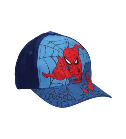 Spider-Man Kinderpet blue outdoor hat for camping and hiking, featuring Spider-Man branding and a wide brim for sun protection.