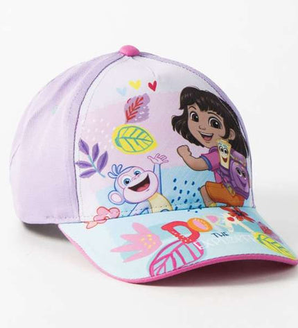 Kinderpet Dora The Explorer purple outdoor hat for camping and hiking, featuring Dora the Explorer character design.