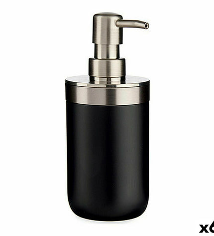 Set of six Berilo black and silver soap dispensers in stainless steel and plastic, 350 ml capacity, ideal for bathroom and kitchen.