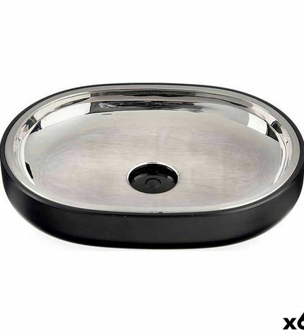 Set of 6 Berilo Zeepschalen in zwart roestvrij staal and plastic, 9.5 x 2.5 x 13 cm, ideal for home and bathroom use.