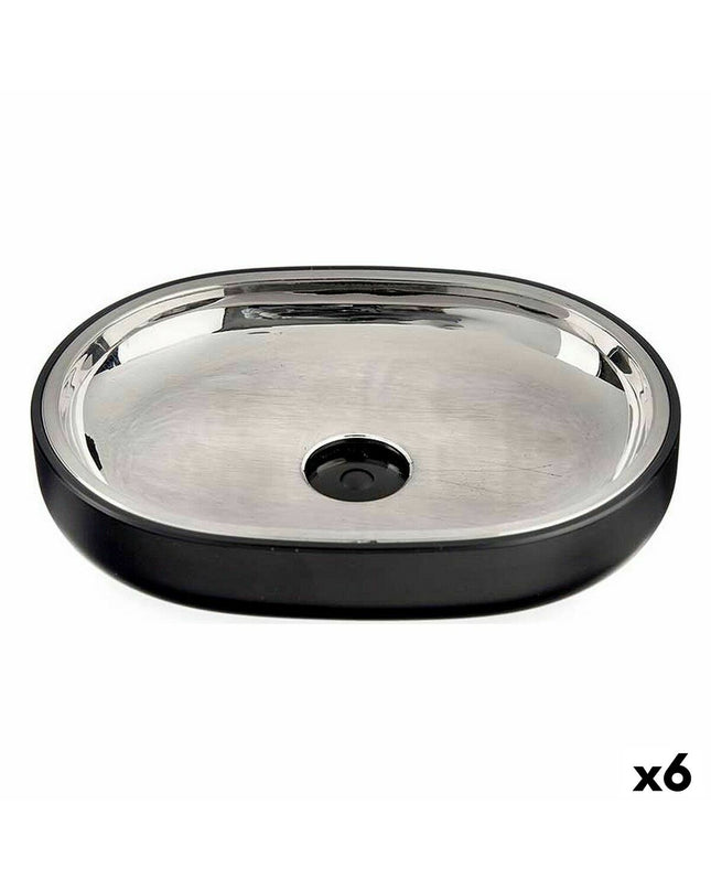 Set of 6 Berilo Zeepschalen in zwart roestvrij staal and plastic, 9.5 x 2.5 x 13 cm, ideal for home and bathroom use.