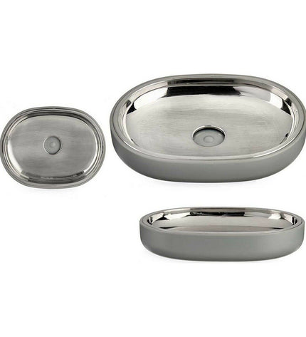 Set of 6 Berilo grijs zilverkleurige zeepschalen made of stainless steel and plastic, 9.5 x 2.5 x 13 cm, for house and bathroom use.