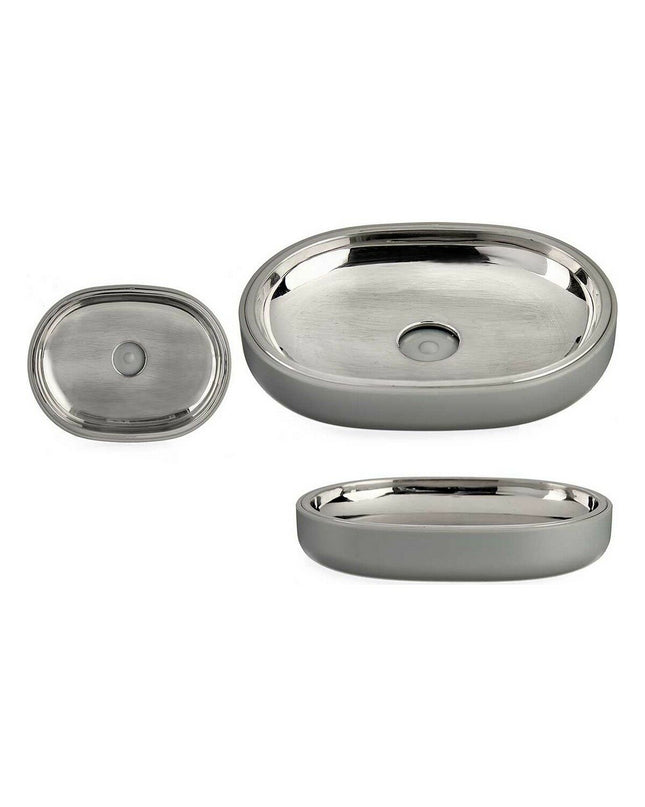 Set of 6 Berilo grijs zilverkleurige zeepschalen made of stainless steel and plastic, 9.5 x 2.5 x 13 cm, for house and bathroom use.