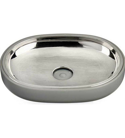 Set of six Berilo gray stainless steel and plastic soap dishes, 9.5 x 2.5 x 13 cm, ideal for bathroom and home use.