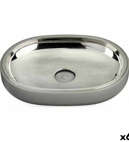 Set of six Berilo stainless steel gray soap dishes for bathroom and kitchen, measuring 9.5 x 2.5 x 13 cm.