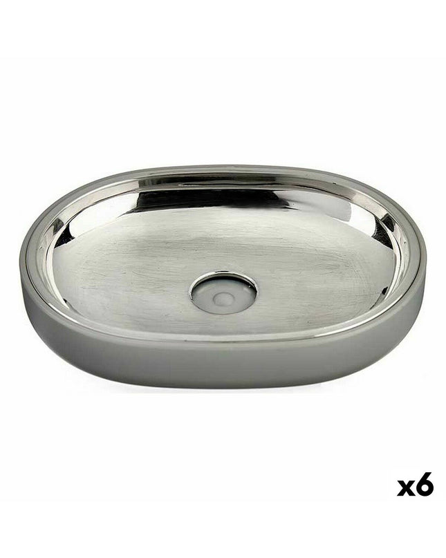 Set of six Berilo stainless steel gray soap dishes for bathroom and kitchen, measuring 9.5 x 2.5 x 13 cm.