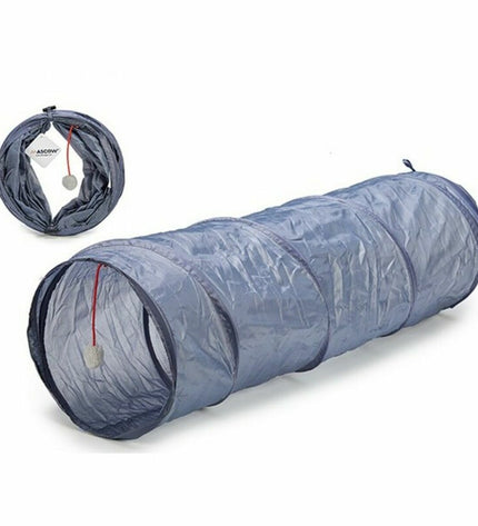 Set of 24 collapsible pet tunnels for cats, Mascow brand, measuring 90x25x25 cm, shown assembled and ready for play.
