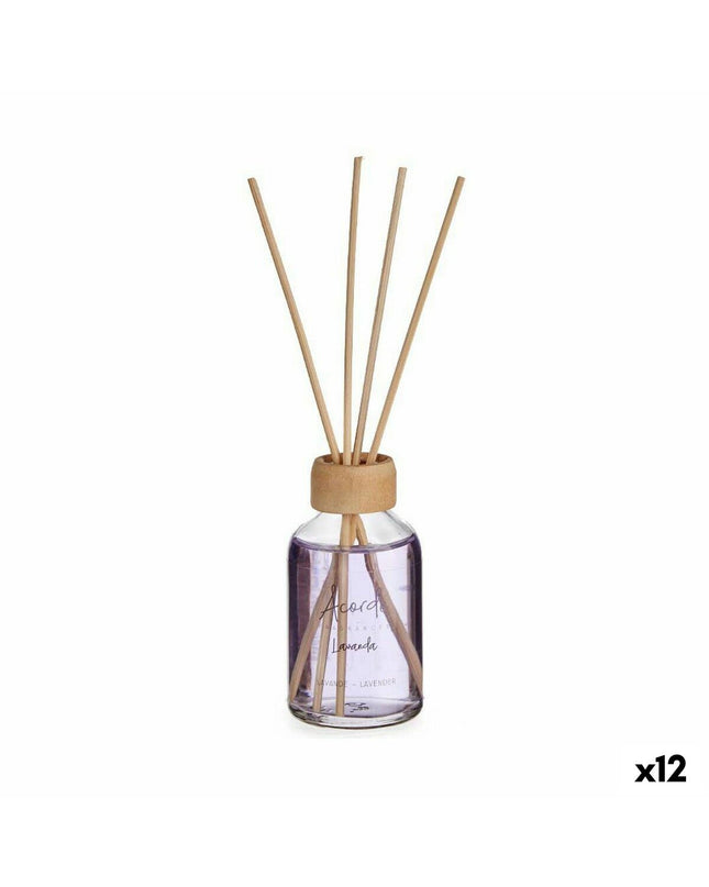 Acorde Lavendel parfum sticks set with 12 lavender-scented reed diffusers in 50 ml bottles, home decor for freshening spaces.