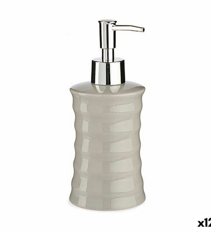 Set of 12 Berilo gray metal and ceramic soap dispensers with wave design, 260 ml capacity for bathroom and kitchen use.