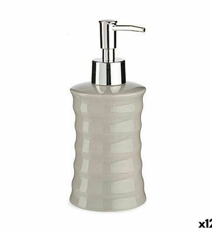 Set of 12 Berilo gray metal and ceramic soap dispensers with wave design, 260 ml capacity for bathroom and kitchen use.