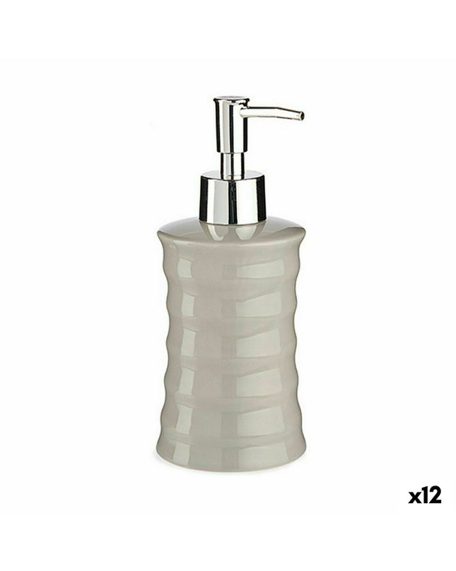 Set of 12 Berilo gray metal and ceramic soap dispensers with wave design, 260 ml capacity for bathroom and kitchen use.