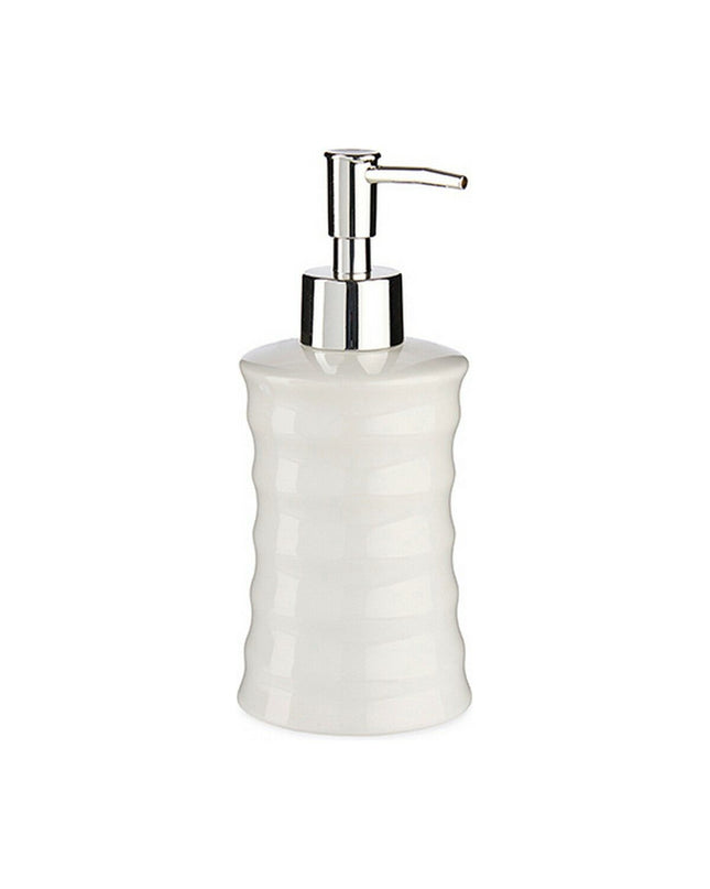 Set of 12 Berilo white ceramic metal soap dispensers with wave design, 260 ml capacity, for bathroom and kitchen use.