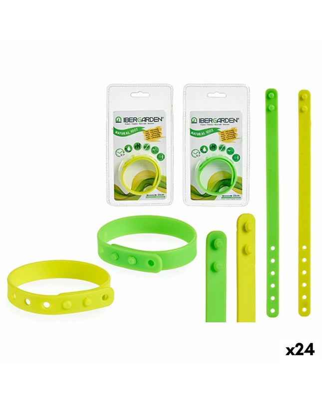 Set of 24 Ibergarden anti-muggen armbands for outdoor camping and hiking, featuring bright colors and adjustable straps.